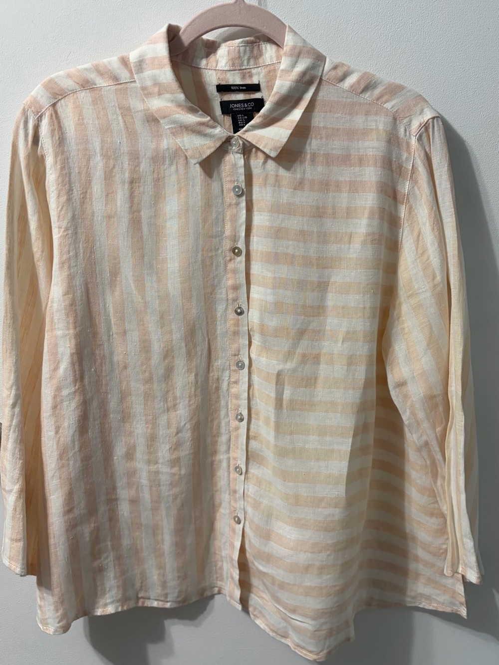 Jones New York Cream and Peach Stripe Linen Button-Down Shirt